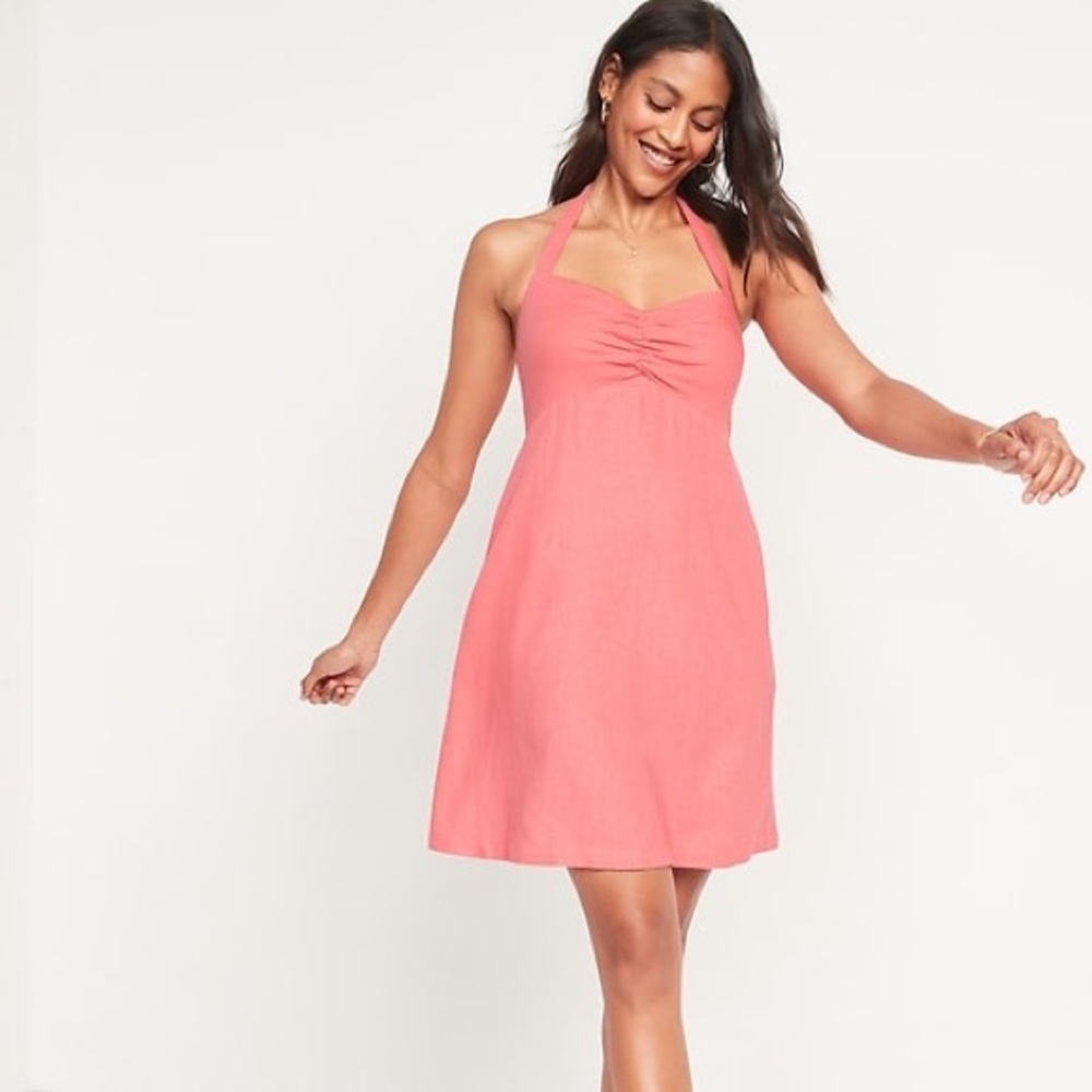 NWT Old Navy Pink Halter Summer Babydoll Midi Dress Size M